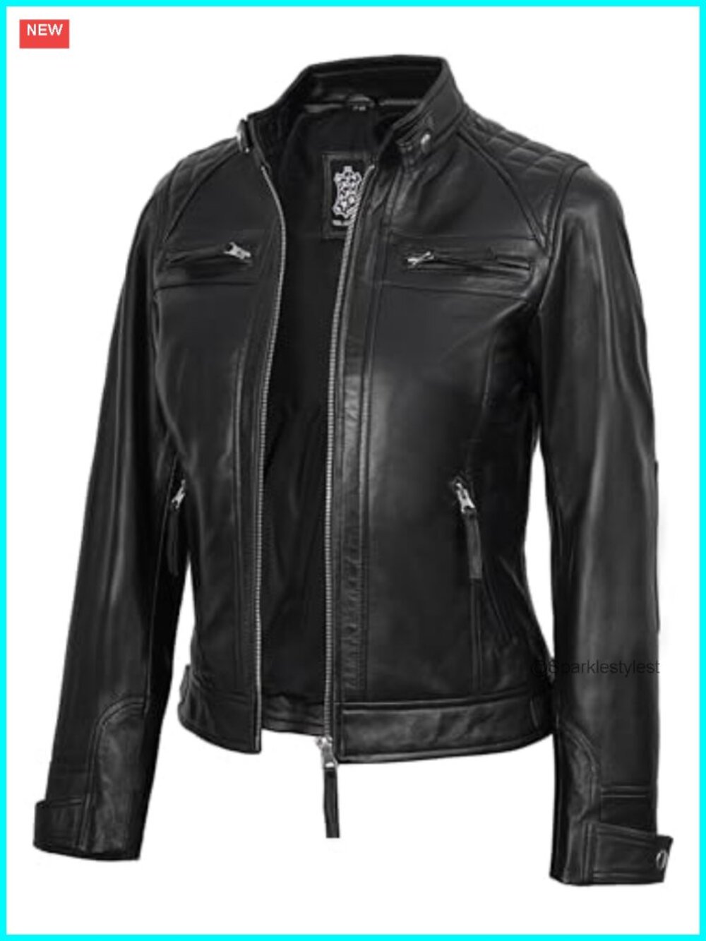 Real Lambskin Leather Jacket Moto Style Quilted Cafe Racer Biker Zip Up